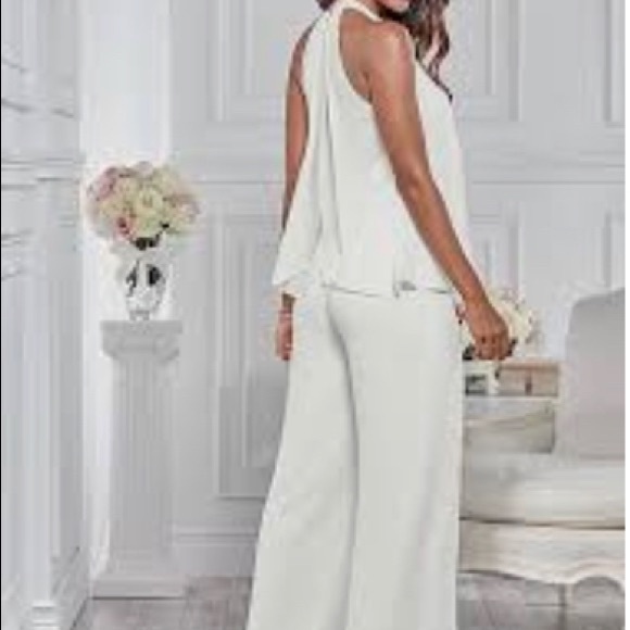 Pants & Jumpsuits Venus White Chiffon Jumpsuit Poshmark